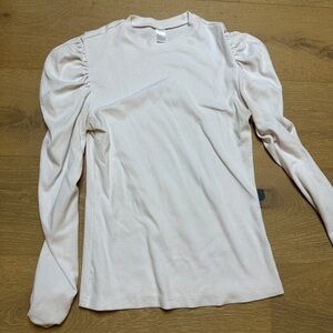 Elegant White Puff Sleeve ribbed sweater Top